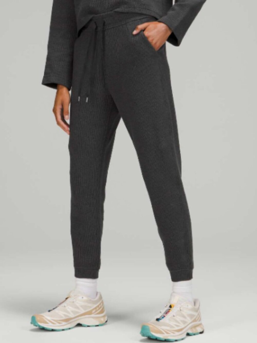 Lululemon Ribbed High-Rise Jogger 25" Size 14 7/8 Length Heathered Black Lounge
